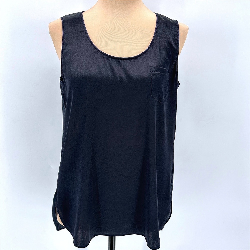 Luisa Cerano Black Silk Blend Sleeveless Top Sheer Back Pocket Size 8 US